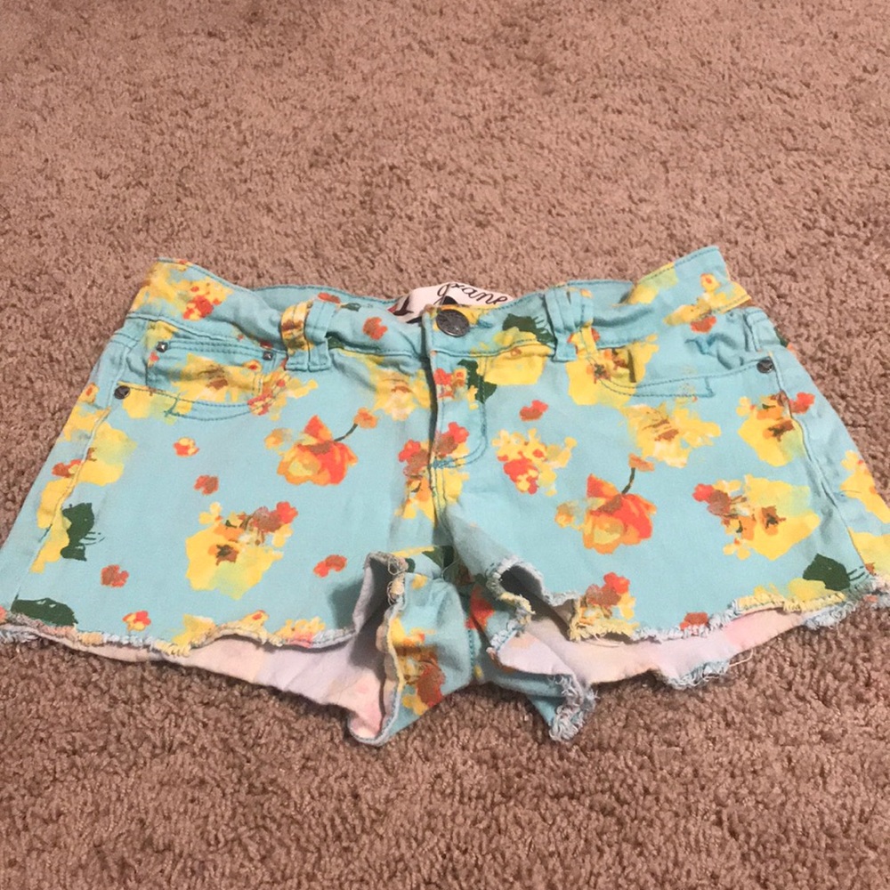short shorts teal blue orange and yellow floral
